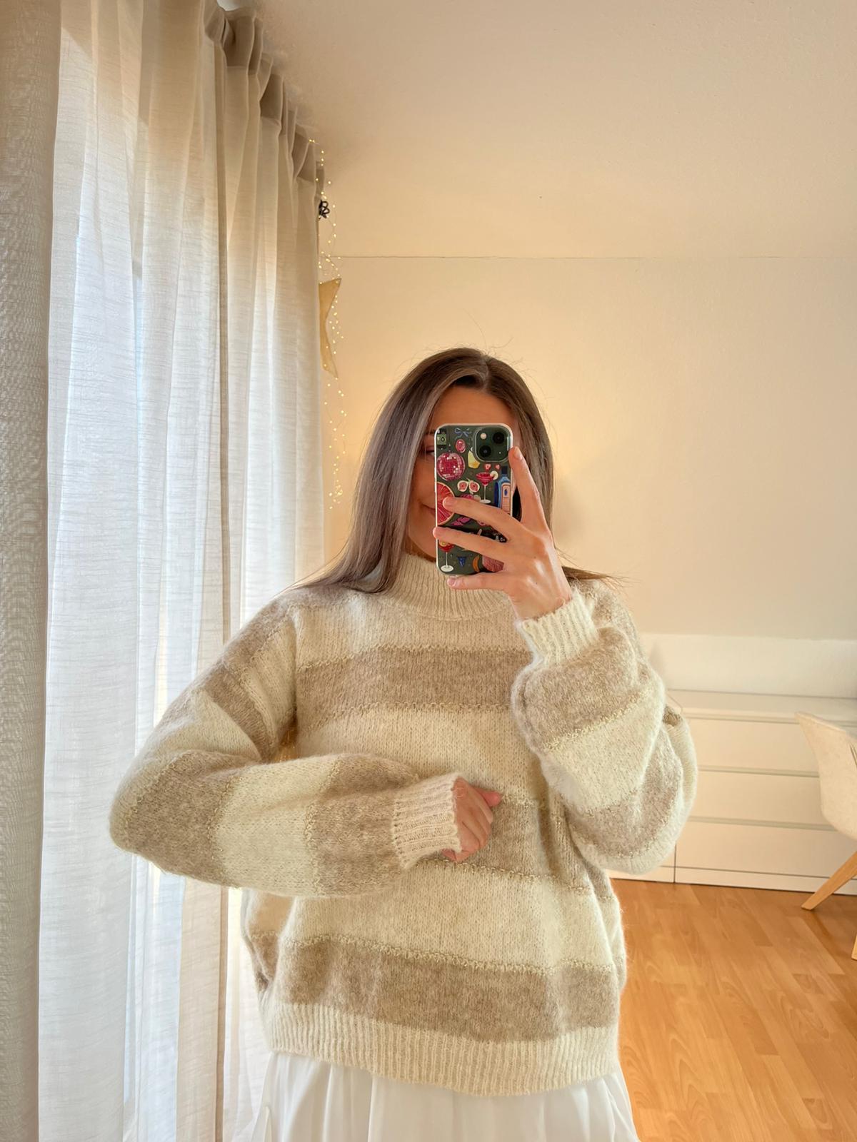 Strickpullover „Aurea“ – creme-beige gestreift