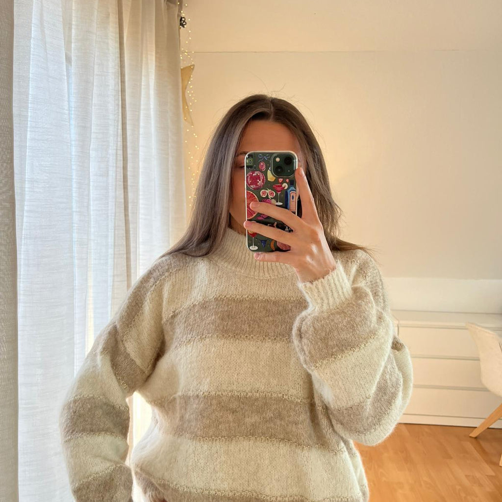 Strickpullover „Aurea“ – creme-beige gestreift