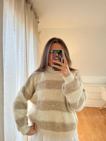 Strickpullover „Aurea“ – creme-beige gestreift