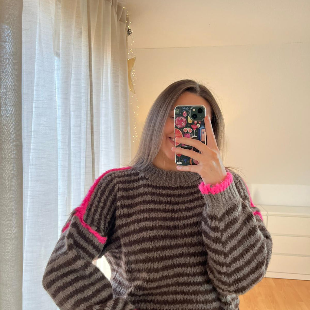 Strickpullover „Ravena“ – hellbraun dunkelbraun gestreift