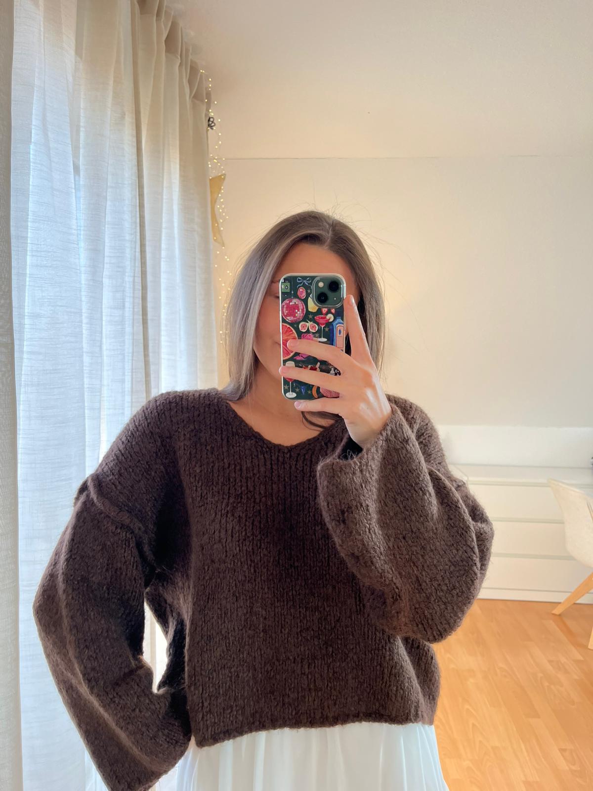 Strickpullover „Ravena“ – hellbraun dunkelbraun gestreift