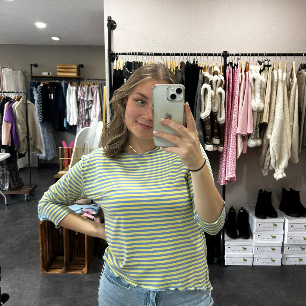 Streifenoberteil 3/4 Arm – Gelb/Blau