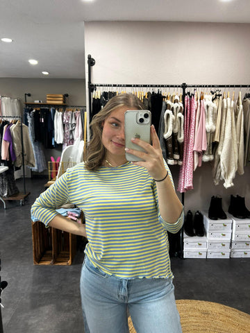 Streifenoberteil 3/4 Arm – Gelb/Blau