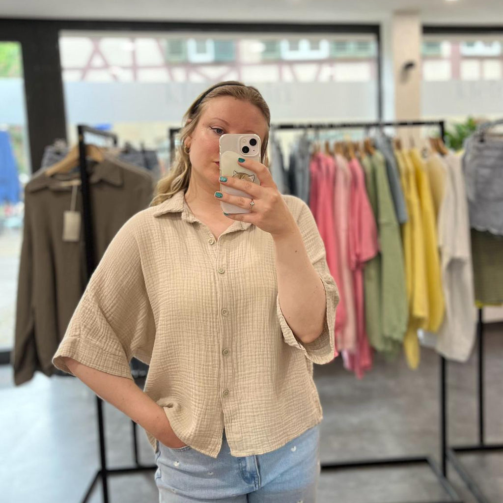 Musselinbluse Kurzarm - Beige