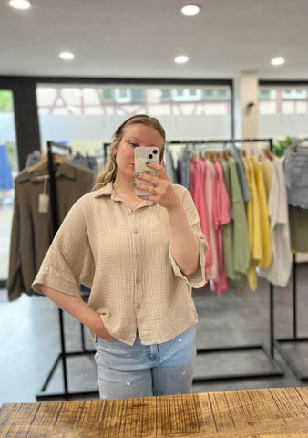 Musselinbluse Kurzarm - Beige