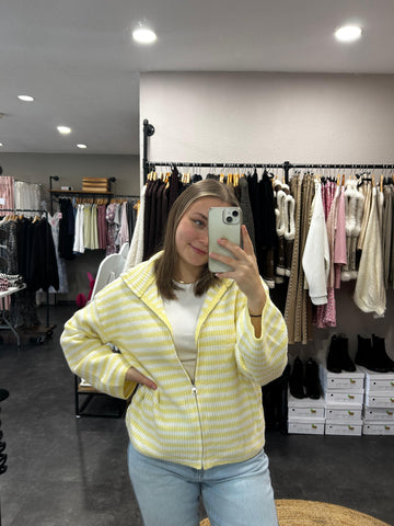 Zip-Strickjacke – Gelb/Weiß gestreift