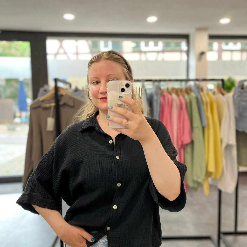 Musselinbluse Kurzarm - Schwarz