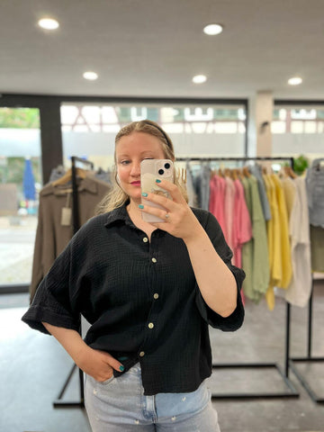 Musselinbluse Kurzarm - Schwarz