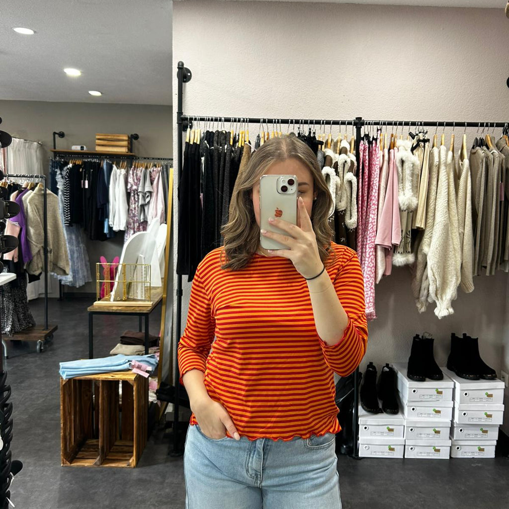 Streifenoberteil 3/4 Arm – Orange/Rot
