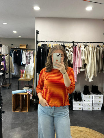 Streifenoberteil 3/4 Arm – Orange/Rot